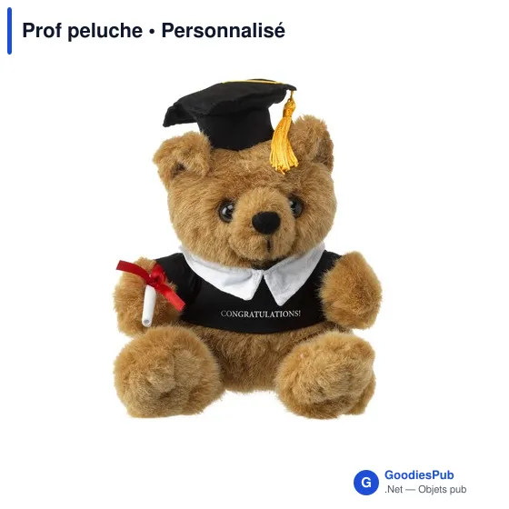 Peluche personnalisable Prof avec logo - Ours en toge et diplôme - Image 1