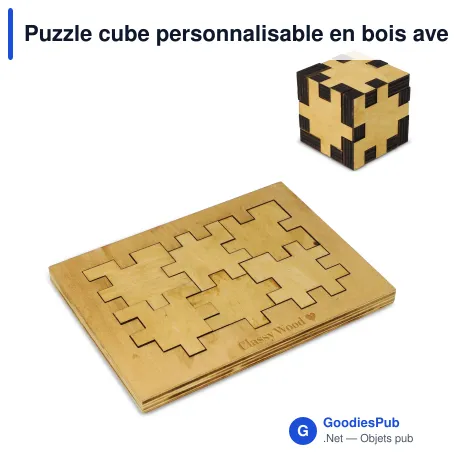 Puzzle cube personnalisable en bois avec logo - Casse-tête bois clair
