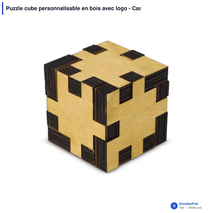 Puzzle cube personnalisable en bois avec logo - Casse-tête bois clair - Image 2