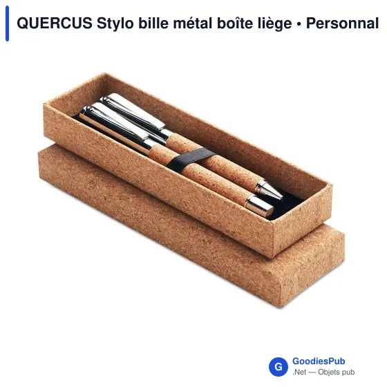 QUERCUS Stylo bille métal boîte liège - Image 1