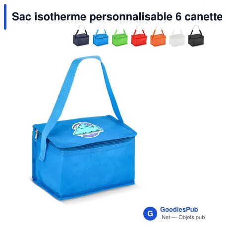 Sac isotherme personnalisable 6 canettes en R-PET non tissé avec logo - 75 g/m²