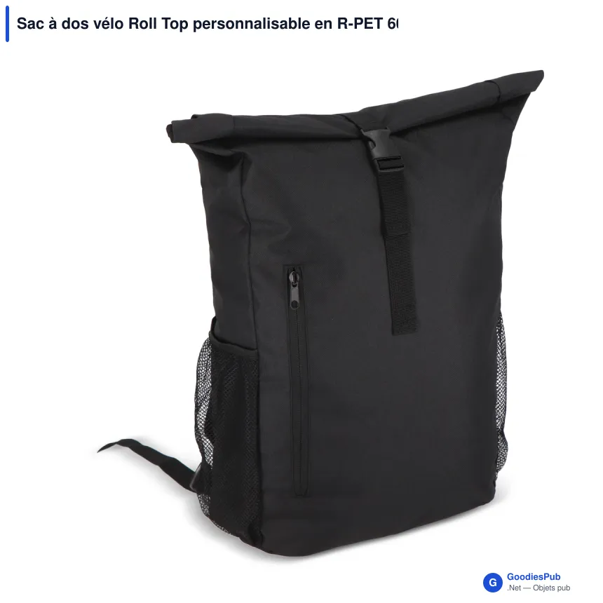 Sac à dos vélo Roll Top personnalisable en R-PET 600D 20 L avec logo - Image 2