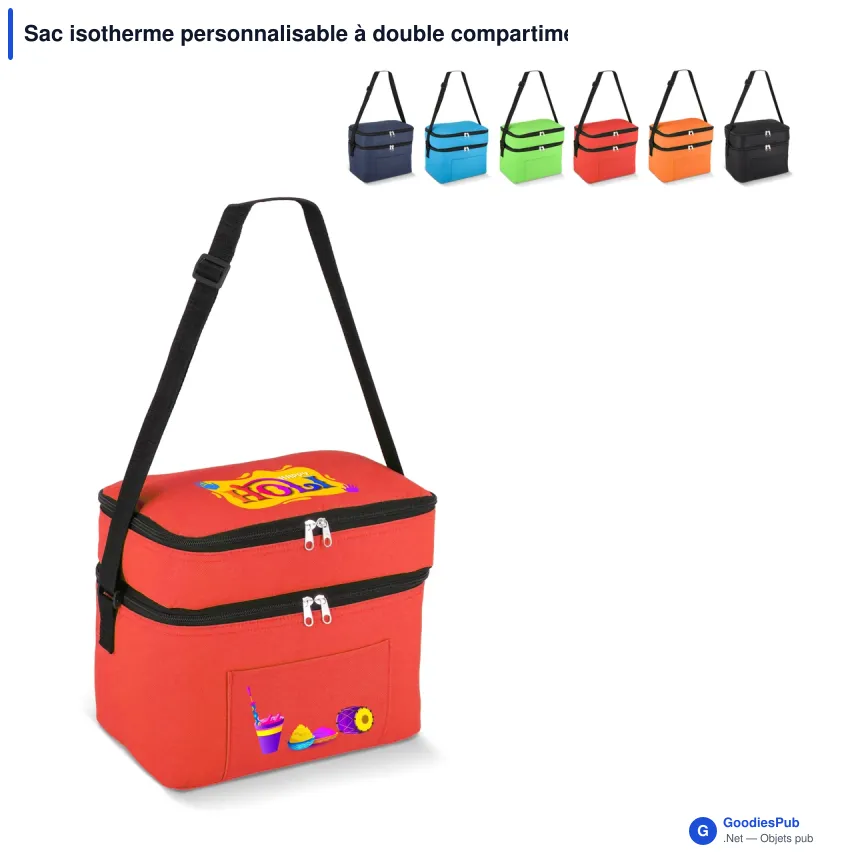 Sac isotherme personnalisable à double compartiment 12 L avec logo - 6 couleurs - Image 1