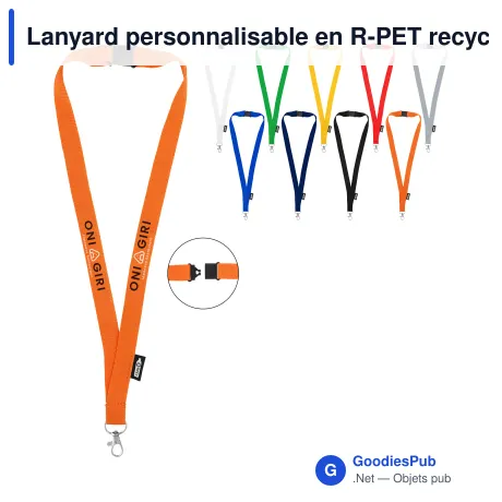 Lanyard personnalisable en R-PET recyclé avec logo - 9 coloris