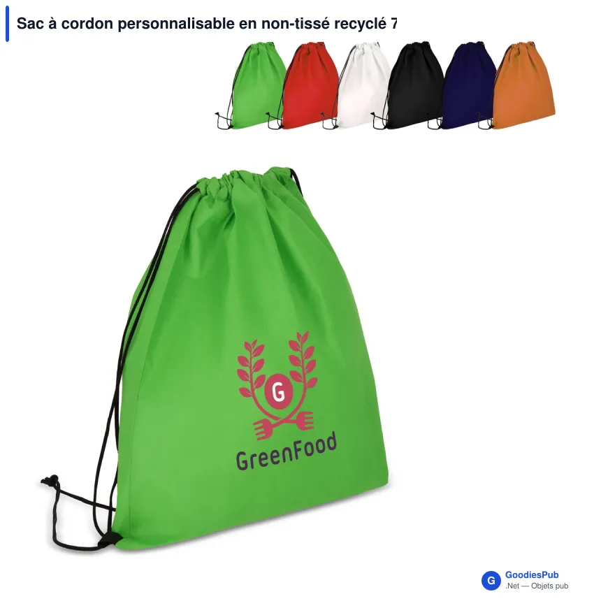Sac à cordon personnalisable en non-tissé recyclé 75 g/m² avec logo - 38 x 42 cm - Image 1