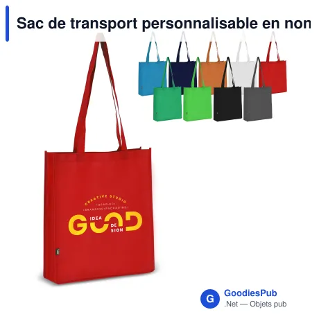 Sac de transport personnalisable en non-tissé recyclé 38 x 9 x 42 cm avec logo - Soufflet