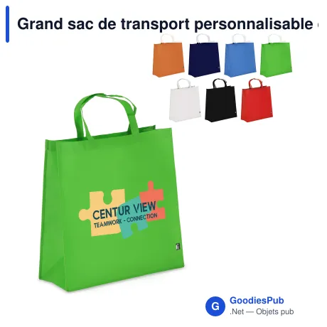 Grand sac de transport personnalisable en non-tissé recyclé 45 x 18 x 45 cm avec logo - XL