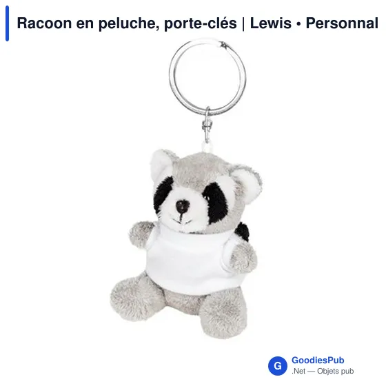 Porte-clés en peluche personnalisable Raton Laveur avec logo | Lewis - Image 3