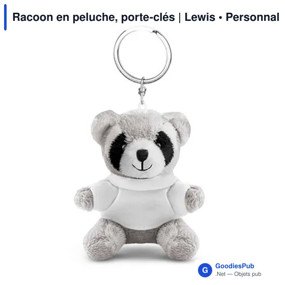 Porte-clés en peluche personnalisable Raton Laveur avec logo | Lewis - Image 4