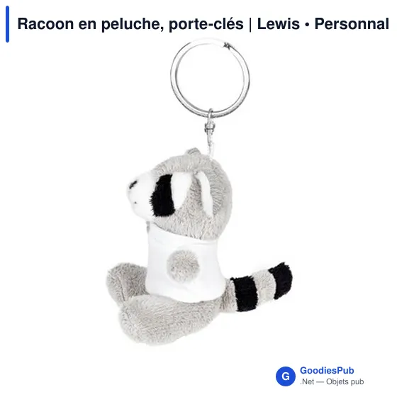 Porte-clés en peluche personnalisable Raton Laveur avec logo | Lewis - Image 7