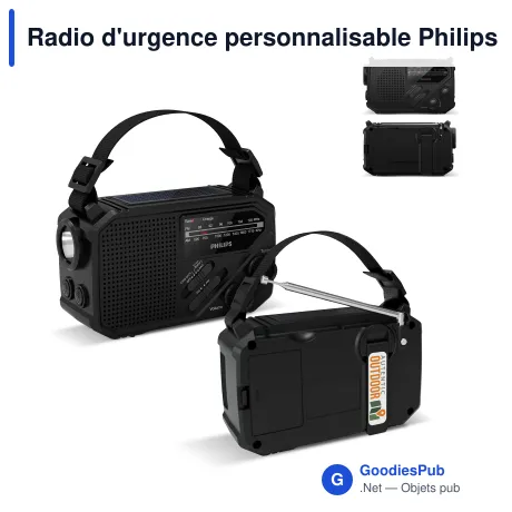 Radio d'urgence personnalisable Philips FM/AM avec lampe de poche et logo - TAR1609