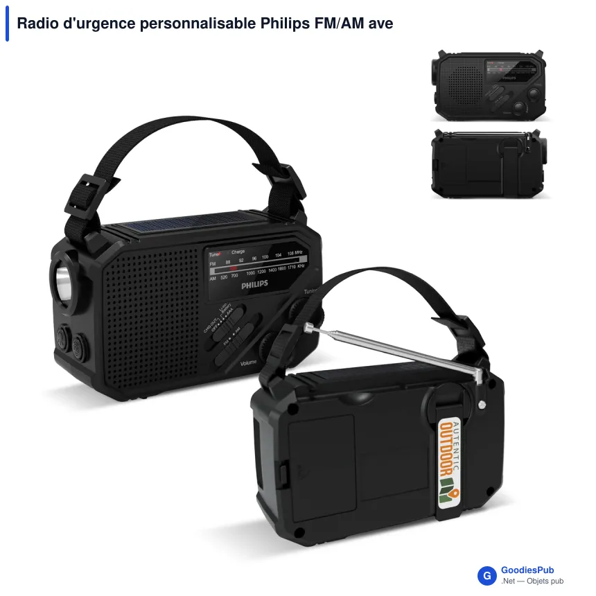 Radio d'urgence personnalisable Philips FM/AM avec lampe de poche et logo - TAR1609 - Image 1