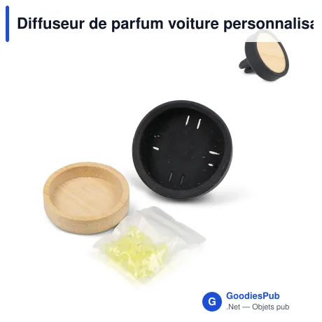 Diffuseur de parfum voiture personnalisable en bambou avec logo - Aération