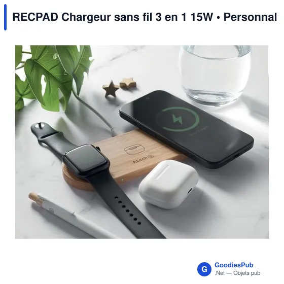 Chargeur sans fil 3 en 1 personnalisable avec logo - RECPAD - Image 3