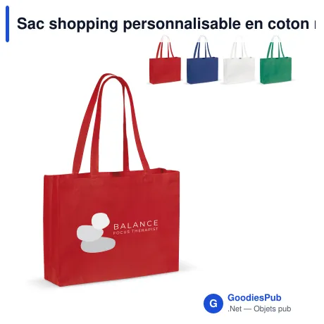 Sac shopping personnalisable en coton recyclé à soufflet 49x14x37 cm avec logo - Large