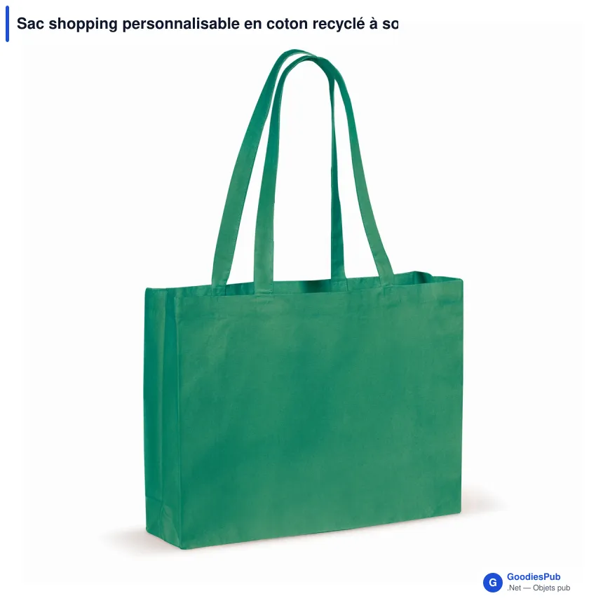 Sac shopping personnalisable en coton recyclé à soufflet 49x14x37 cm avec logo - Large - Image 3