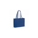Variante Bleu - Sac shopping personnalisable en coton recyclé à soufflet 49x14x37 cm avec logo - Large