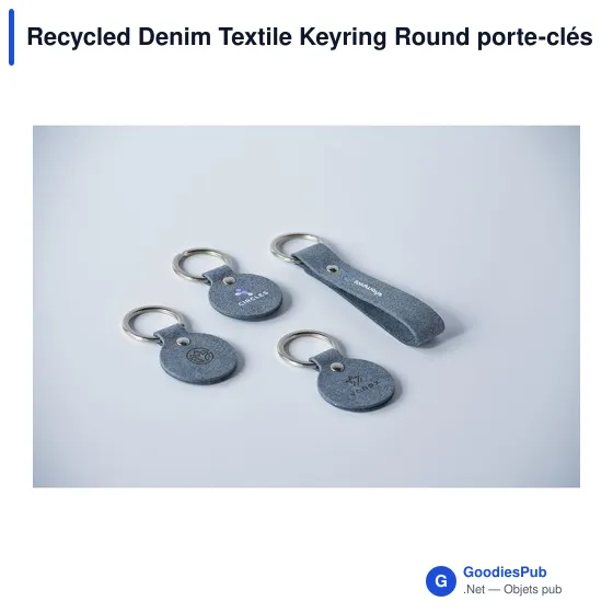 Porte-clés en textile recyclé personnalisable avec logo - Recycled Denim Textile - Image 2