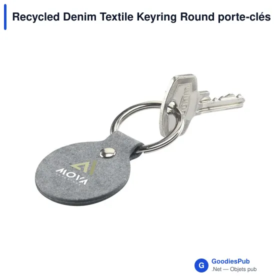 Porte-clés en textile recyclé personnalisable avec logo - Recycled Denim Textile - Image 5