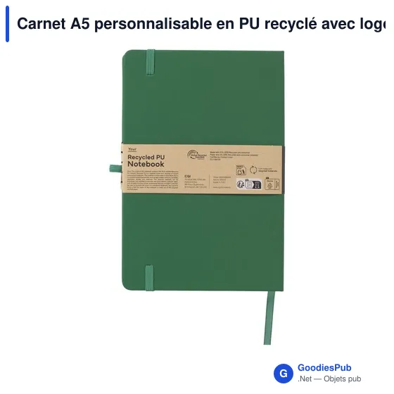 Carnet A5 personnalisable en PU recyclé avec logo - Image 1