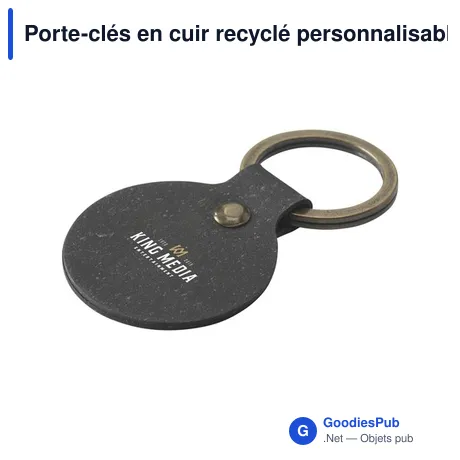 Porte-clés en cuir recyclé personnalisable avec logo - Recycled Leather Keyring Round