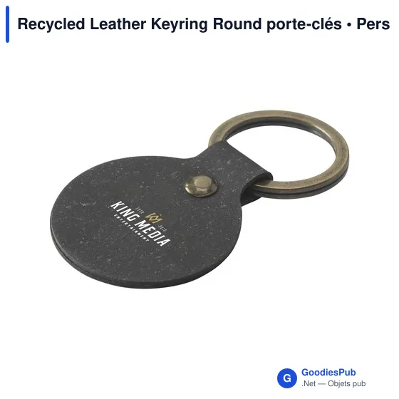 Porte-clés en cuir recyclé personnalisable avec logo - Recycled Leather Keyring Round - Image 1
