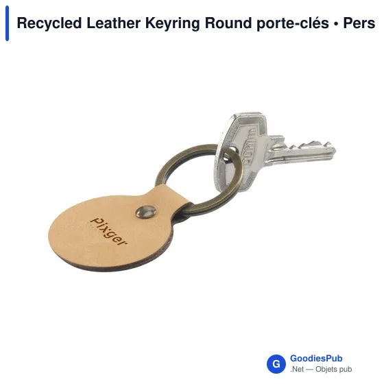 Porte-clés en cuir recyclé personnalisable avec logo - Recycled Leather Keyring Round - Image 11