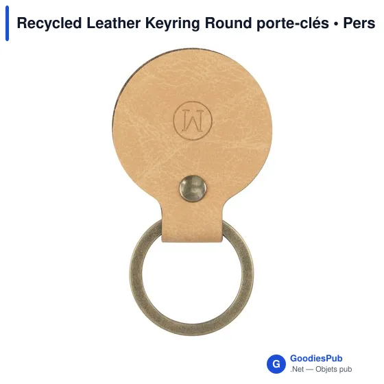Porte-clés en cuir recyclé personnalisable avec logo - Recycled Leather Keyring Round - Image 12