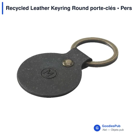 Porte-clés en cuir recyclé personnalisable avec logo - Recycled Leather Keyring Round - Image 3