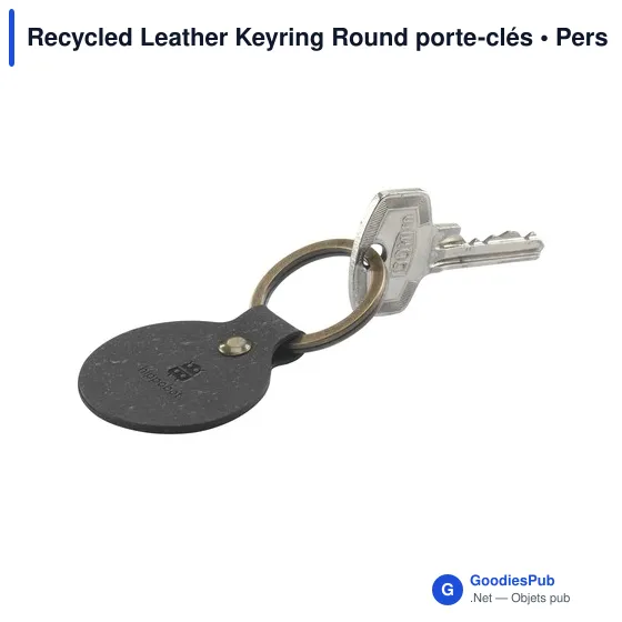 Porte-clés en cuir recyclé personnalisable avec logo - Recycled Leather Keyring Round - Image 4