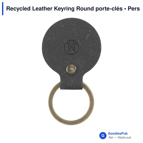 Porte-clés en cuir recyclé personnalisable avec logo - Recycled Leather Keyring Round - Image 5