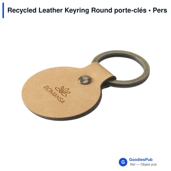 Porte-clés en cuir recyclé personnalisable avec logo - Recycled Leather Keyring Round - Image 7