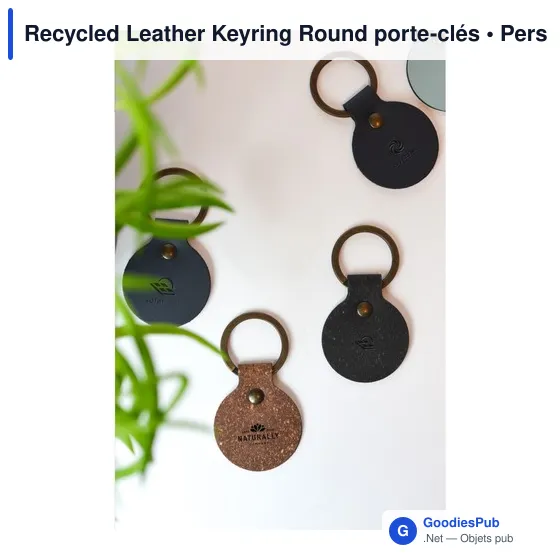 Porte-clés en cuir recyclé personnalisable avec logo - Recycled Leather Keyring Round - Image 8