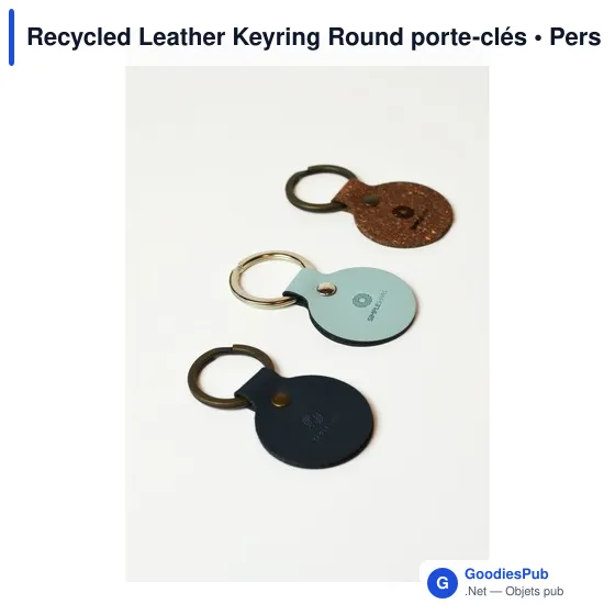 Porte-clés en cuir recyclé personnalisable avec logo - Recycled Leather Keyring Round - Image 9