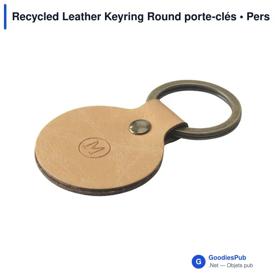 Porte-clés en cuir recyclé personnalisable avec logo - Recycled Leather Keyring Round - Image 10