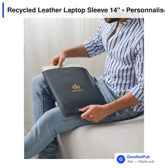 Housse pour ordinateur portable personnalisable en cuir recyclé - MADE outavec logo - Image 3
