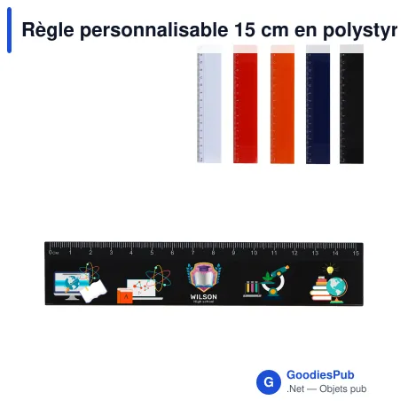 Règle personnalisable 15 cm en polystyrène recyclé avec logo - Couleur