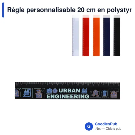 Règle personnalisable 20 cm en polystyrène recyclé avec logo - Couleur