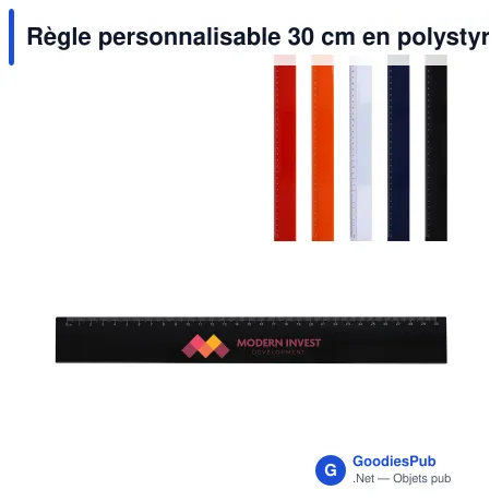 Règle personnalisable 30 cm en polystyrène recyclé avec logo - Couleur