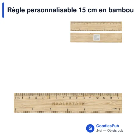 Règle personnalisable 15 cm en bambou avec logo - Bambou naturel