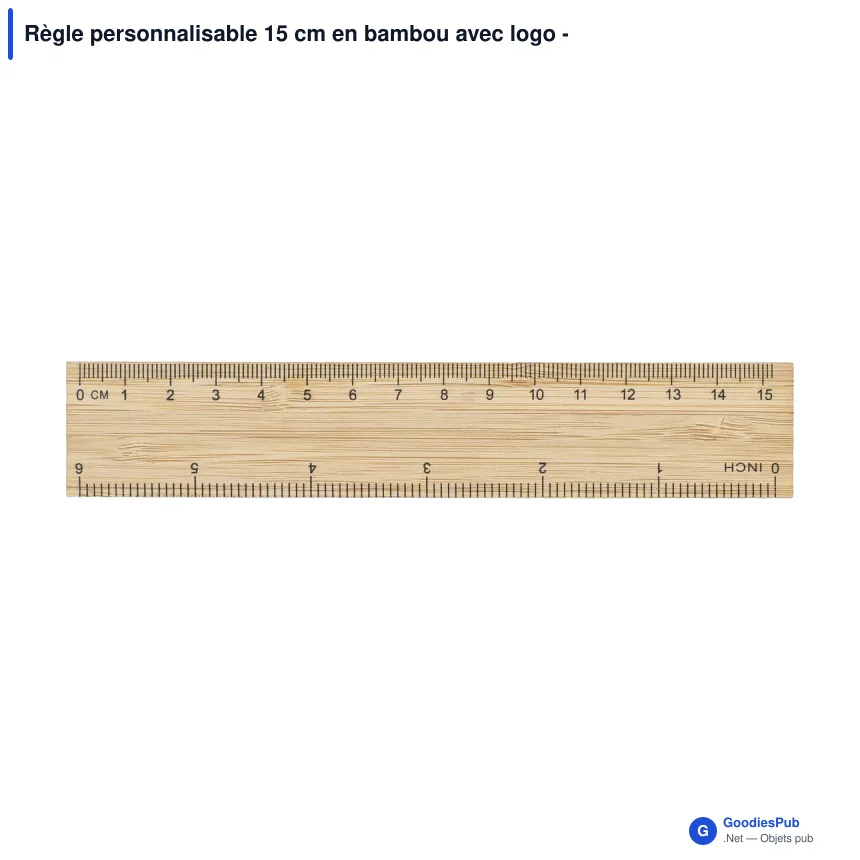Règle personnalisable 15 cm en bambou avec logo - Bambou naturel - Image 2