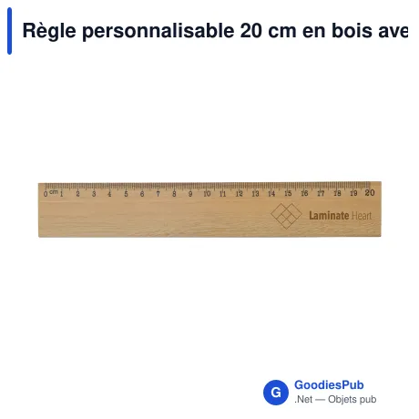 Règle personnalisable 20 cm en bois avec logo - Bois naturel