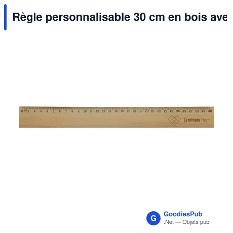Règle personnalisable 30 cm en bois avec logo - Bois naturel