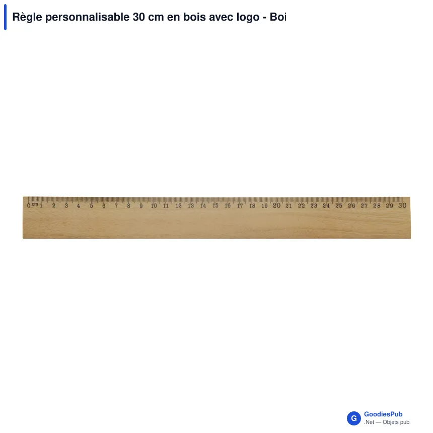 Règle personnalisable 30 cm en bois avec logo - Bois naturel - Image 2