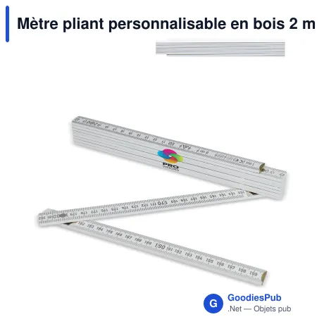Mètre pliant personnalisable en bois 2 m fabriqué en UE avec logo - Blanc