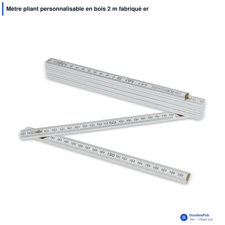 Mètre pliant personnalisable en bois 2 m fabriqué en UE avec logo - Blanc - Image 2