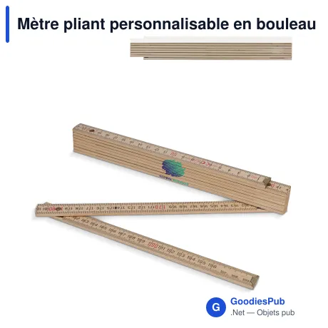 Mètre pliant personnalisable en bouleau 2 m avec logo - Premium naturel