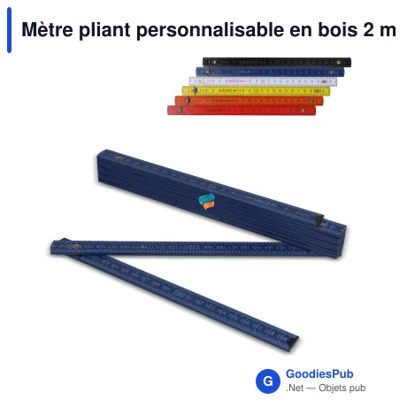 Mètre pliant personnalisable en bois 2 m peint avec logo - Premium couleur