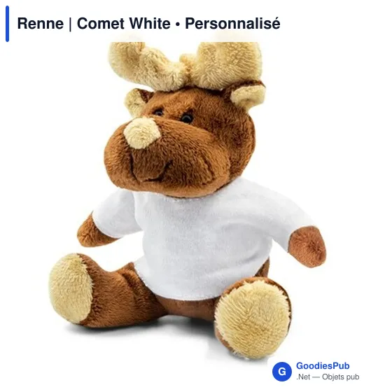 Peluche Renne personnalisable avec T-shirt pour logo - Comet White - Image 2
