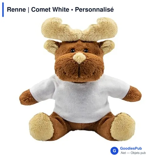 Peluche Renne personnalisable avec T-shirt pour logo - Comet White - Image 3